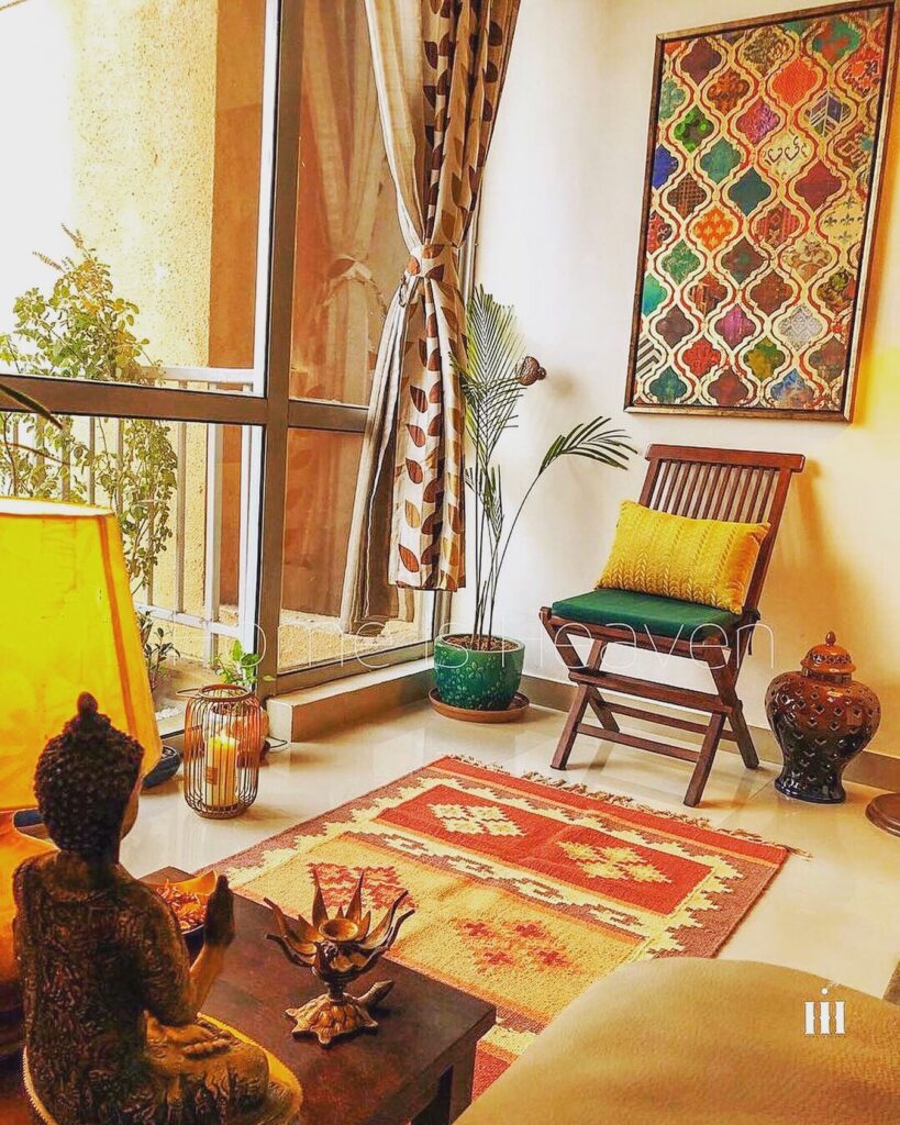 Warm and Eclectic Meditation Corner

