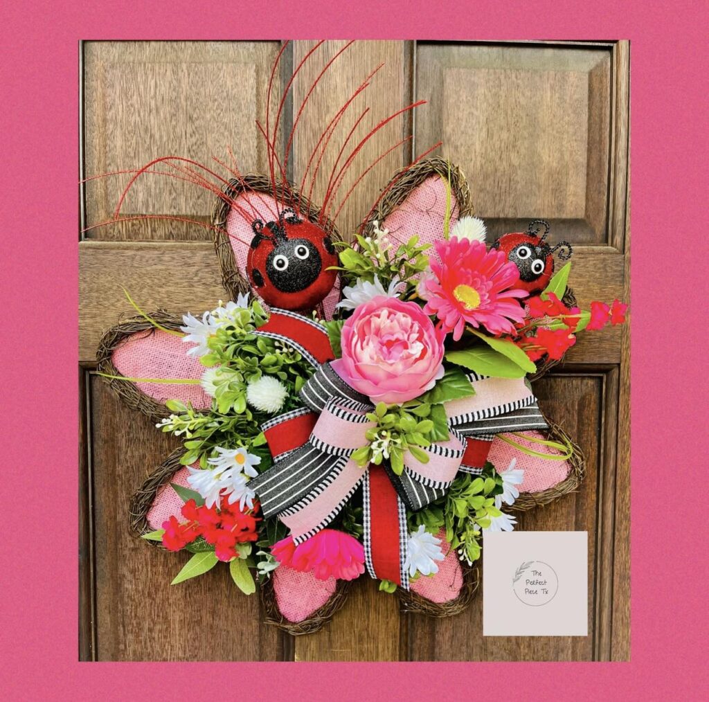 Whimsical Ladybug and Floral Door Hanger

