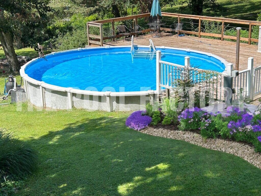Above Ground Pool with Deck and Landscaping
