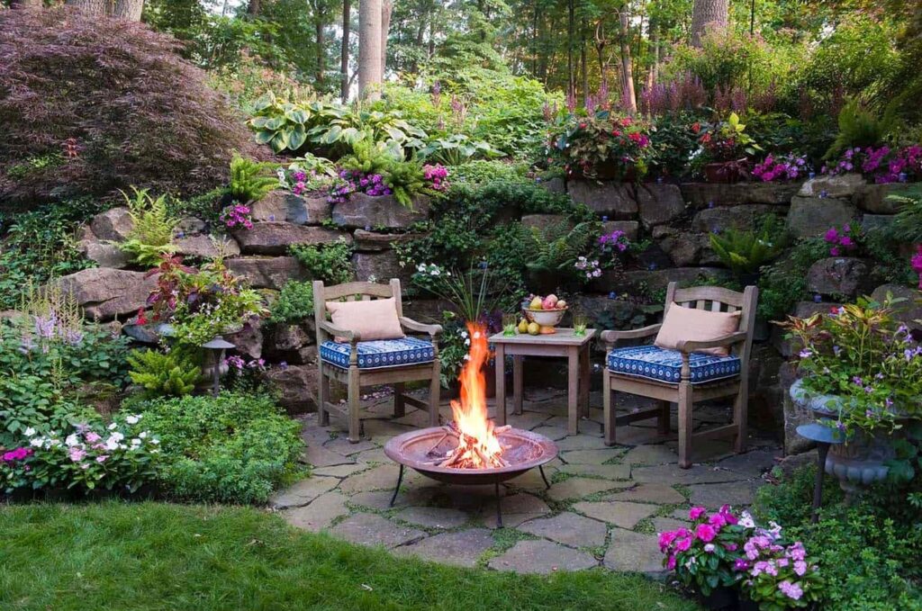 Enchanting Fire Pit Patio A Lush Garden Retreat
