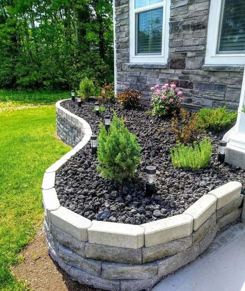 Layered Flower Bed with Thuja and Buxus
