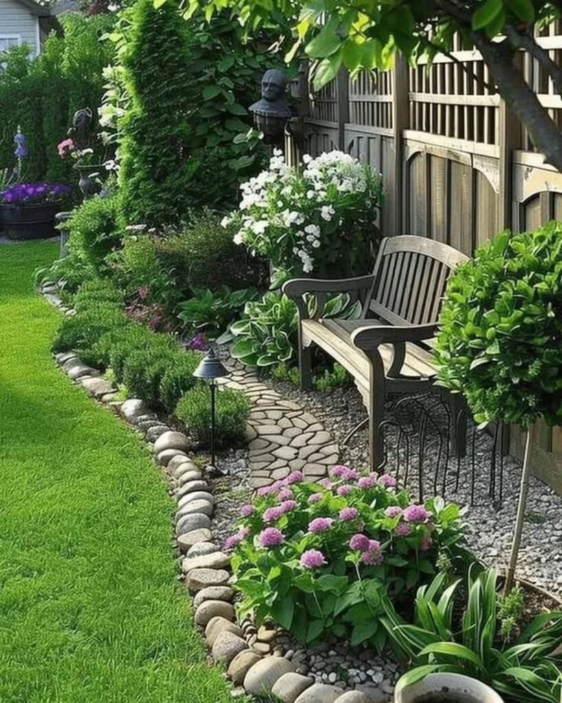 Layered Garden Border with Stone Edging

