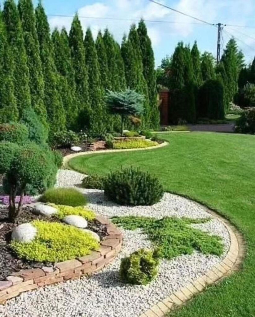 Modern Garden Oasis Geometric Design and Lush Greenery
