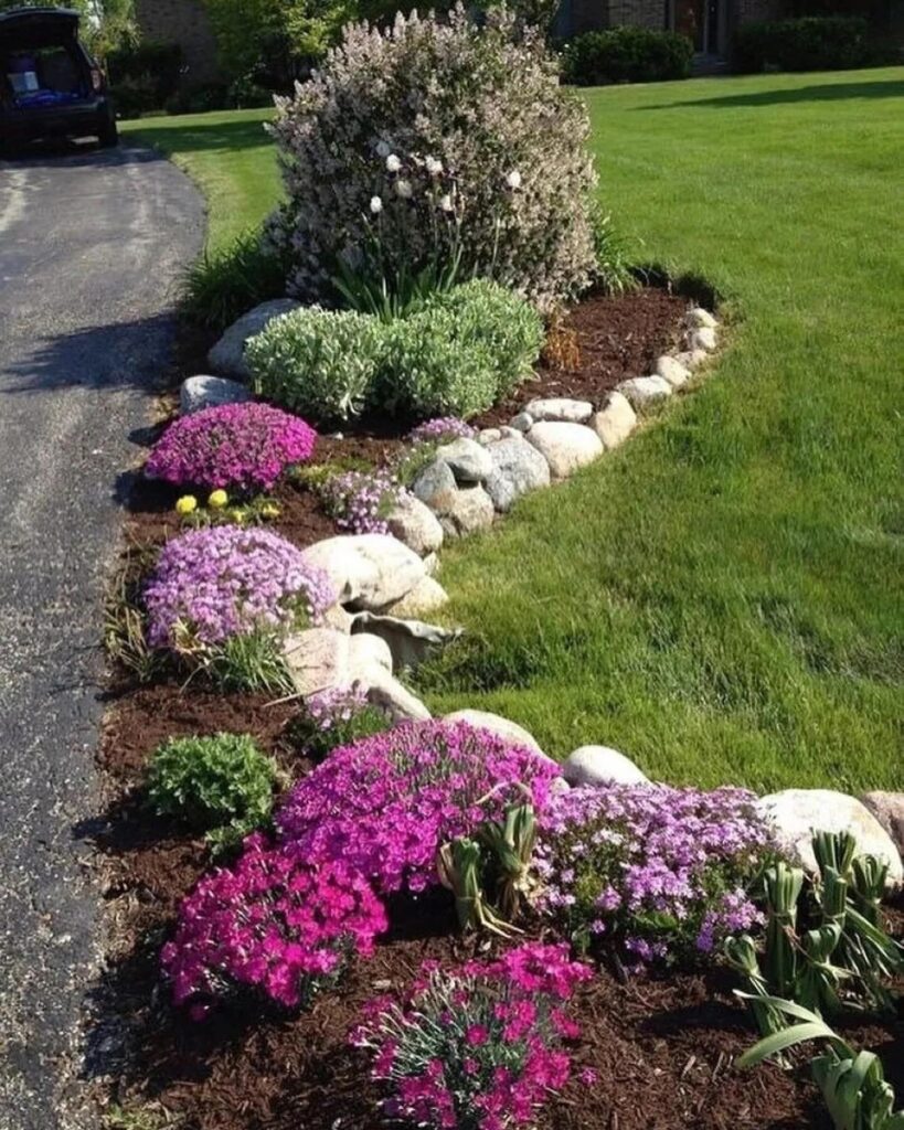 Rock-Edged Flower Bed with Cascading Phlox
