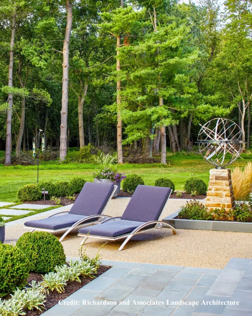 Serene Outdoor Lounge Area with Artistic Flair
