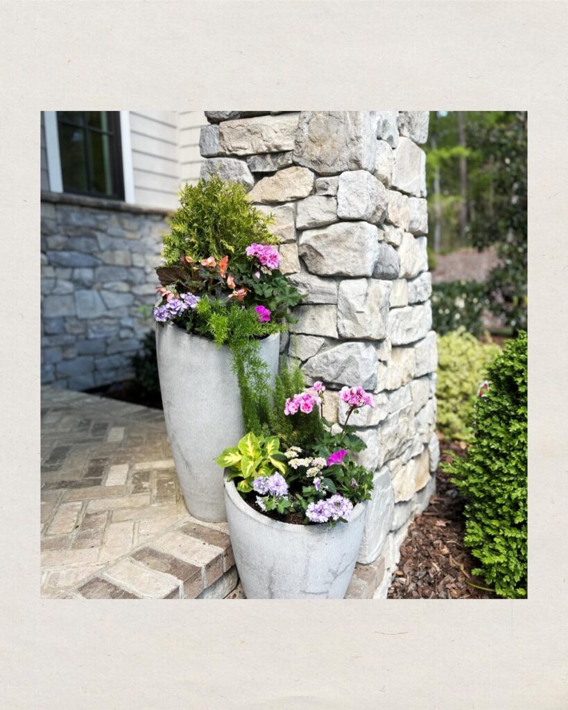 Textured Stone Column Planter Duo
