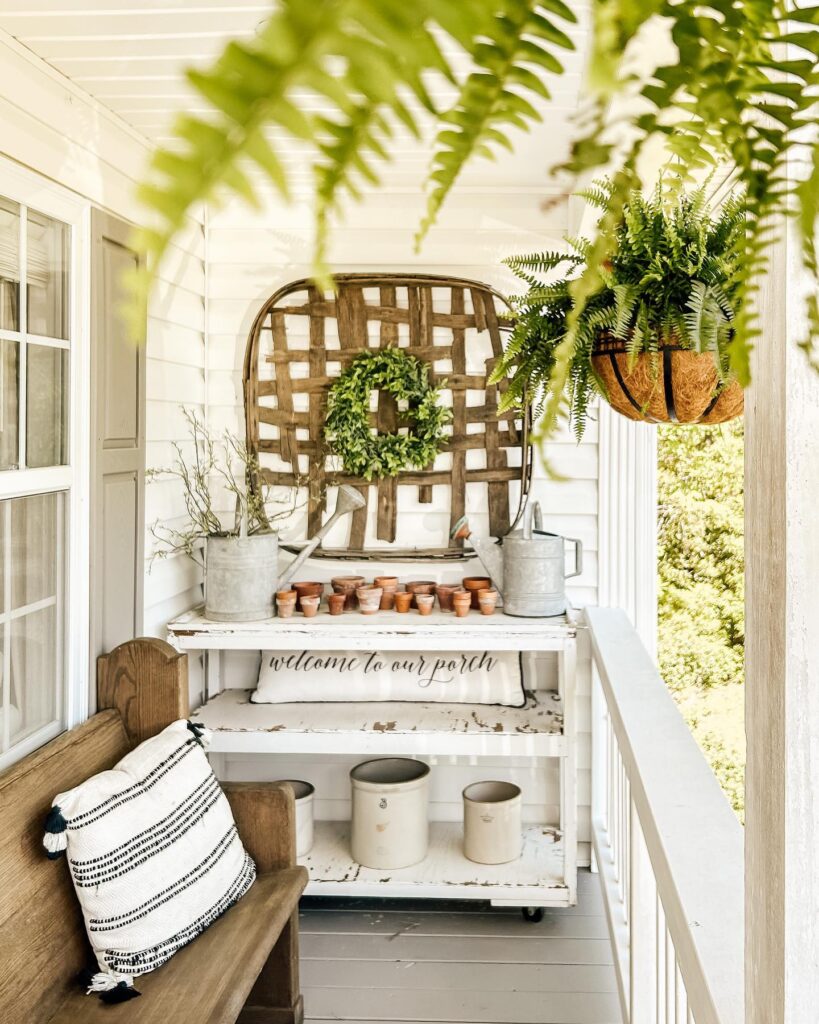 Welcoming Porch with Cascading Ferns
